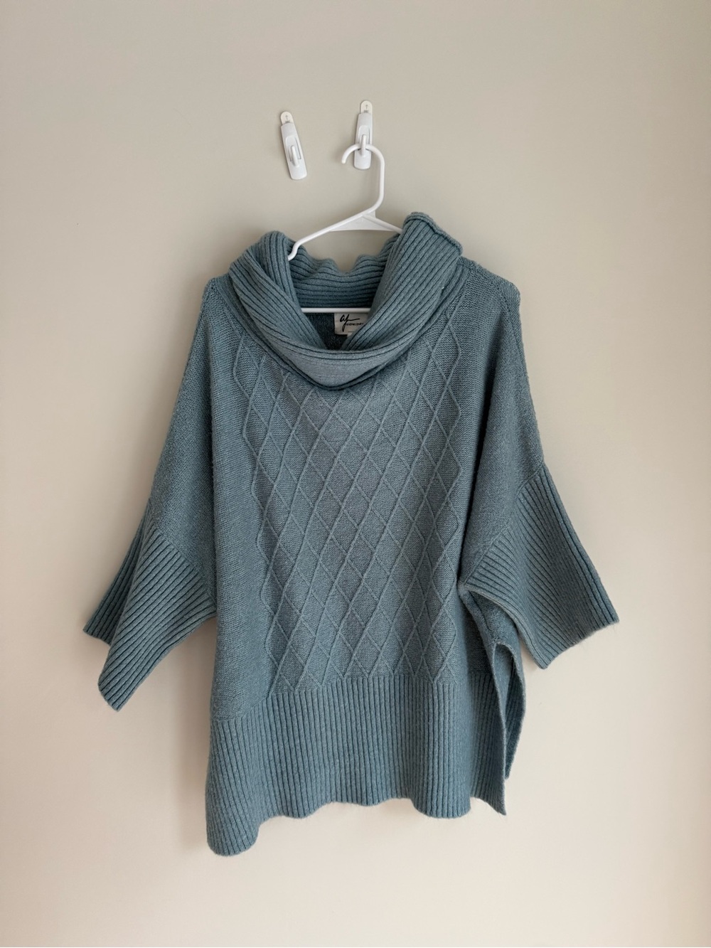Andrea Jovine Diamond Cable Funnel Collar Sweater - Dusty Teal